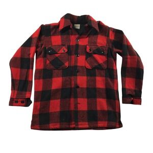 Brent Vintage Buffalo Plaid Wool Shirt Jacket Mens Red Black Check CPO Lined